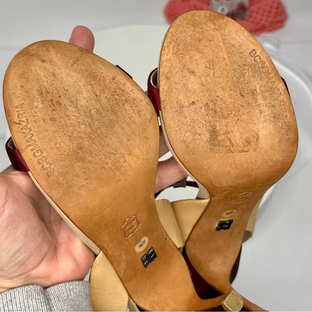 BCBGMAXAZRIA Ma-Danya Leather Angle Strap Slingback Heels Size 7B/37 - Picture 13 of 16